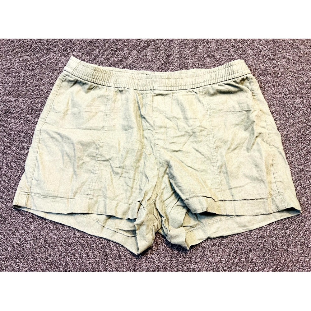 Old Navy Chino Shorts Womens Large Green Linen High Rise Casual Elastic Waist